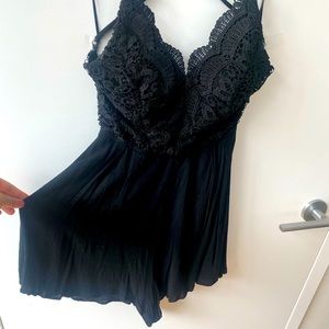 Black Deep V / V Neck Crochet Crisscross Romper